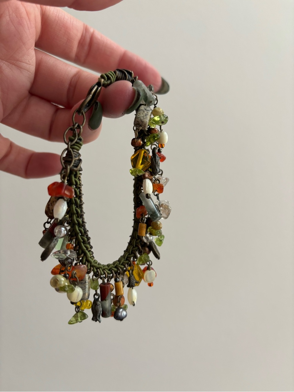 Vintage Mixed Media Stone Charm Fringe Bracelet